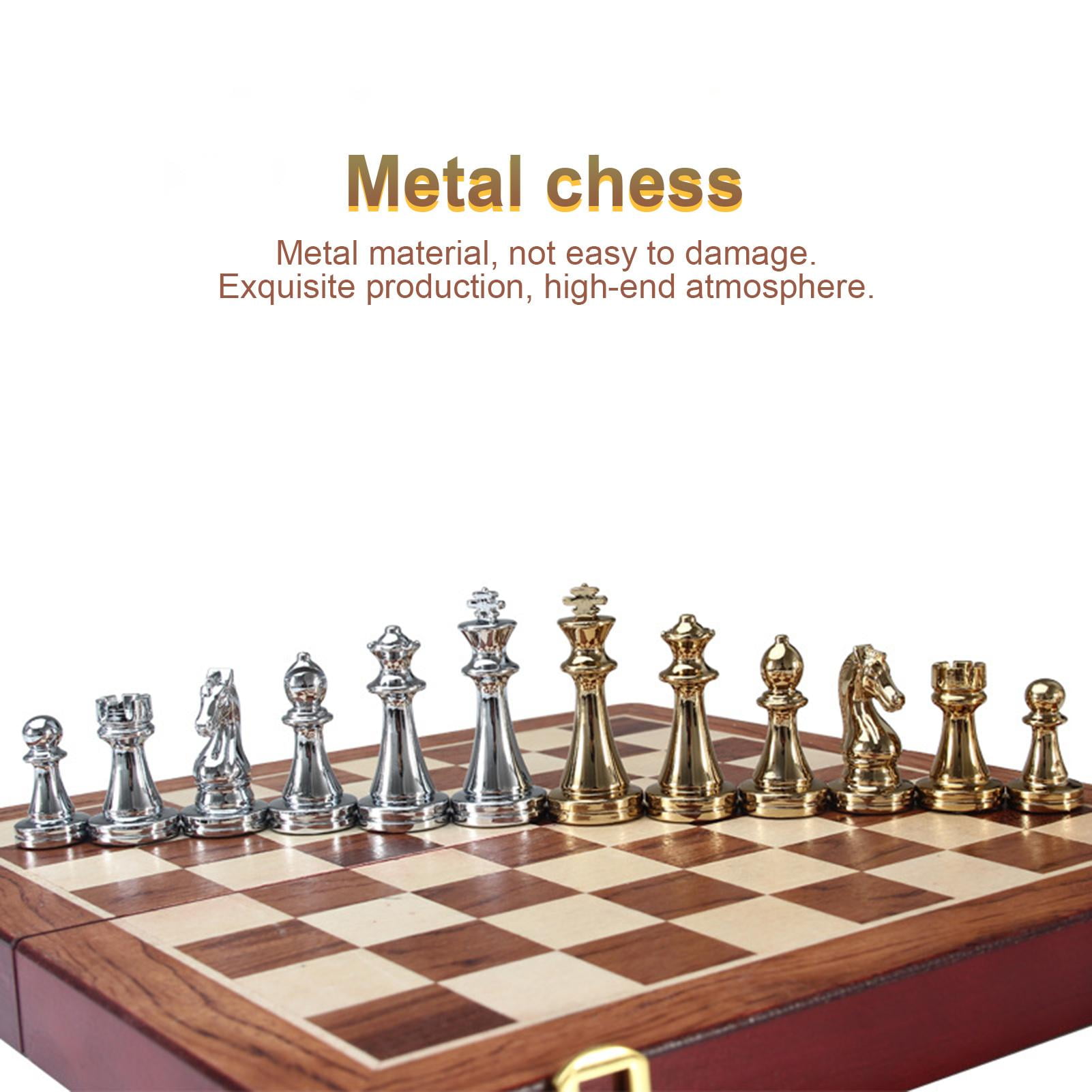 Metal chess set Wooden chess board High-end storage slots for 