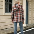 thumbnail image 6 of Pullover Hoodies for Women Plaid Long Sleeve Hooded Sweatshirt Button V-Neck Loose Fall Top Oversized Winter Shirt (Coffee L), 6 of 6