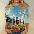 thumbnail image 2 of Horse Racing Printed Tunic Tops for Women Round Neck Tee 3/4 Sleeve Tops Loose Fitted Tunic Blouses Plus Size Baggy Boho Dressy Shirts Dressy CaUSAl Tunic Blouse Workout Going Out Outfits, 2 of 4