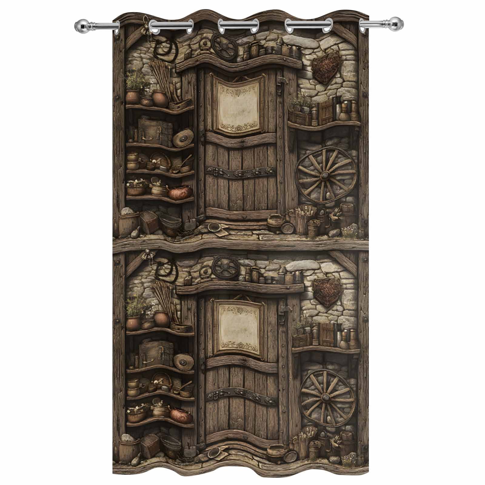 Outdoor Curtains for Patio Waterproof, Farmhouse Wooden Windproof Pravicy Outside Porch Blackout Curtain, Old Vintage Antique Time Cottage Scene Sun Blocking Grommets Curtains for Cabana 54"x108"