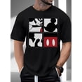 thumbnail image 1 of T-shirt à Manches Courtes pour Hommes Mickey Mouse Casse-Tête Graphique Noir Coupe Décontractée avec Accents Rouges Motif Imprimé, 1 of 5