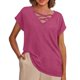 thumbnail image 1 of Camiseta holgada de manga corta con cuello en V lisa para mujer, poliéster spandex, top informal de verano, S-XXL, 1 of 4