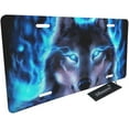 thumbnail image 2 of Wondertify License Plate Wolf with Blue Eys and Blue Fire Watching on Black Background Decorative Car Front License Plate,Vanity Tag,Metal Car Plate, Novelty License Plate,6 X 12 Inch, 2 of 13