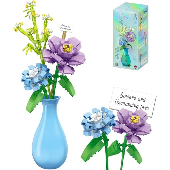 Flower Bouquet Building Set,257 Pcs Artificial Flower Kit with Vase,Plant Bonsai Tree Building Blocks,Valentine's Birthday Botanical Collection Gift for Women Girls Adults Friends Kids Ages 6 