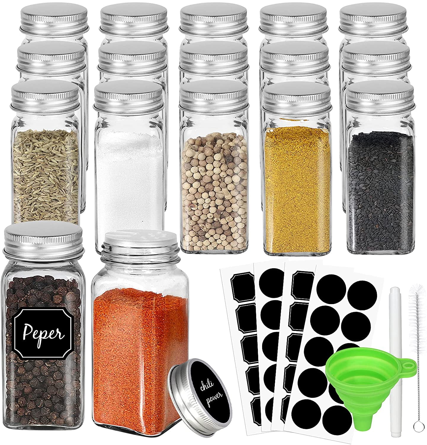 15 Pcs 4oz Glass Spice Jars Bottles, Square Spice Containers ...