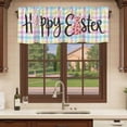 thumbnail image 6 of Easter Curtain Valances for Windows, Kitchen Valance Window Treatments Panel 2 Pack, Spring Leopard Printed Bunny Colorful Striped Rod Pocket Short Curtains for Bathroom Bedroom 42 x 18 Inch, 6 of 8