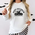 thumbnail image 4 of Happy Halloween Arch Distressed - Women's Garment Dyed Long Sleeve Graphic T-Shirt, 4 of 11