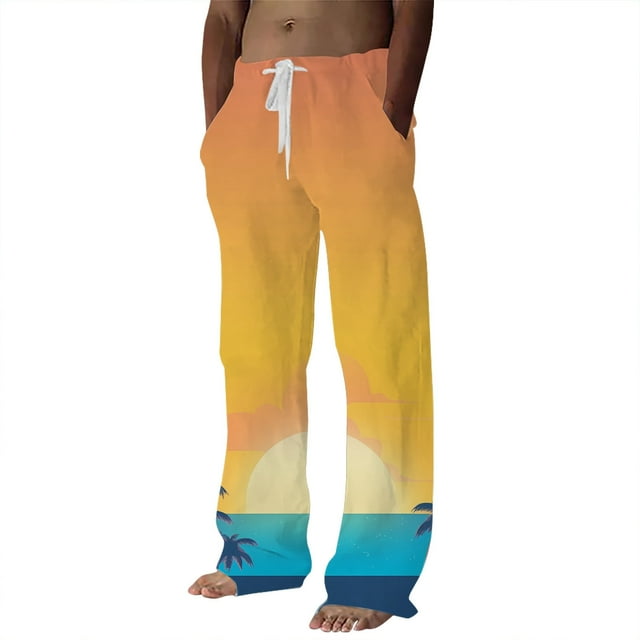 Men's 3D Printing Coconut Tree Casual Pants - Polyester Material for Spring/Summer