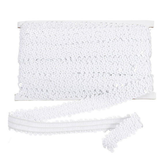 Uxcell 10 Yard x 1.2 Inch Elastic Sequins Trim for DIY Crafts Sewing Dress White