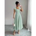 thumbnail image 5 of Mint Green Womens Square Neck Cinched Waist A-Line Midi Dress For Spring Summer Casual Vacation, 5 of 7