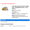thumbnail image 2 of Front Right Passenger Side Turn Signal Light - Compatible with 1996 - 1999 Audi A4 1997 1998, 2 of 2