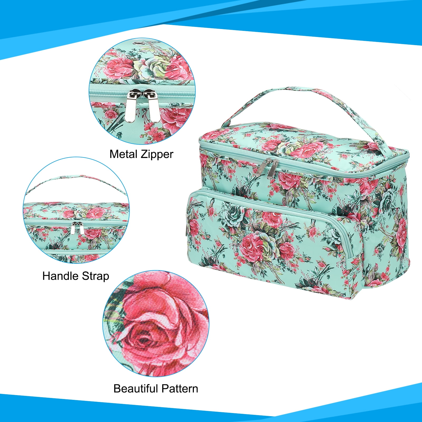 Uxcell Knitting Bag for Yarn Storage, Large Size Crochet Organizer Strap Case Holder with Pocket, Green