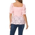 thumbnail image 3 of INSPIRE CHIC Women's Smocked Square Neck Ruffle Short Sleeve Peplum Blouse XS Light Pink, 3 of 6