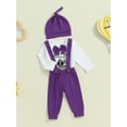 thumbnail image 6 of Aojekbee Baby Boy Outfit, Long Sleeve Letters Printed Romper with Overall Pants and Hat Infant Outfit, 6 of 10
