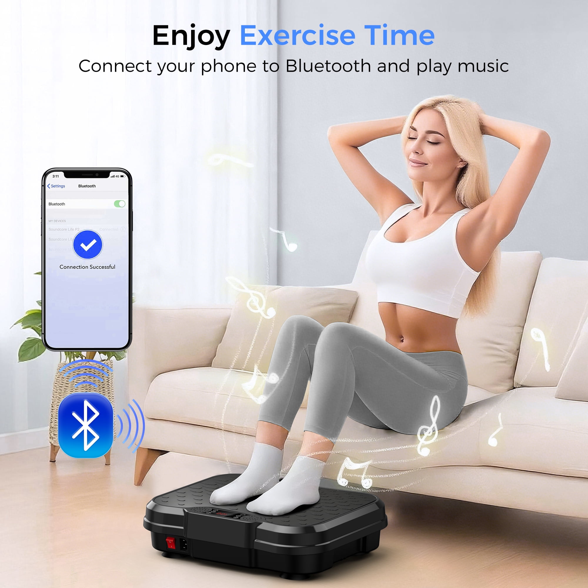Tomile Vibration Plate Exercise Machine, Body Workout Fitness Platform with Resistance Bands, Bluetooth Speaker, 330lbs Capacity