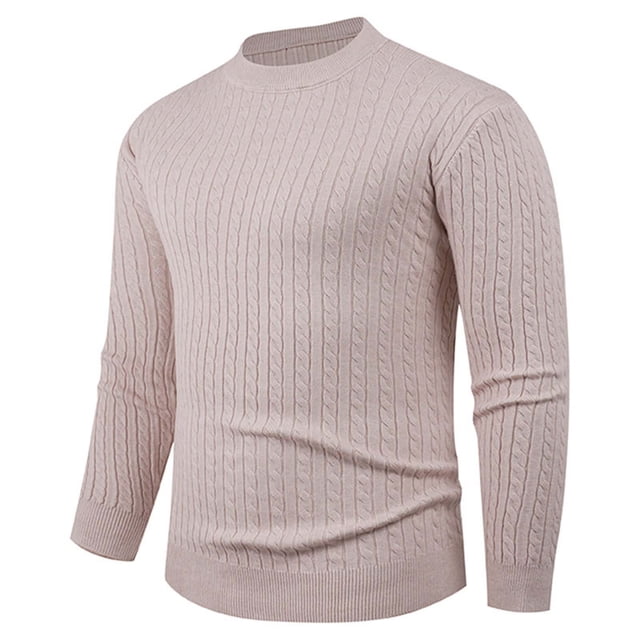 RXMEKW Elastic Knit Sweater for Men, Solid Color Round-Neck Long Sleeve Pullover, Polyester, Black L