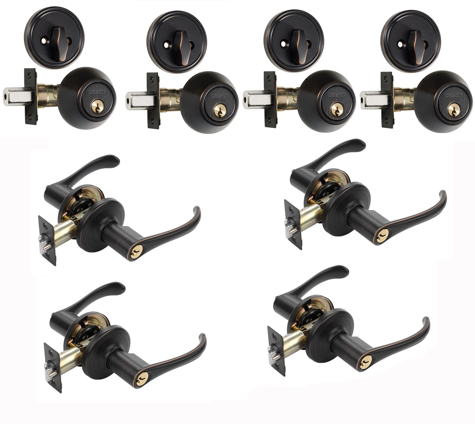 2 Pack Keyed Alike Vail Keyed Entry Lever Lockset and Deadbolt Satin Nickel