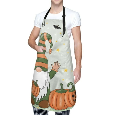 

Cauagu Gnome Holding A Pumpkin Aprons with Pockets Waterproof Apron for Women Kitchen Cooking Apron Adjustable Bib Aprons Chef Apron for Cooking Drawing Crafting