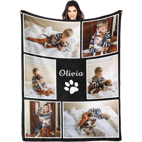 AISENIN Custom Dog Blanket Personalized Blanket with Dog Photo and Name Custom Pet Blanket Gifts for Pet Animal Women Men Dog Lovers Memorial Gift