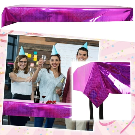 

PhoneSoap Foil Wavy Striped Tablecloth Party Holiday Tablecloth Tabletop Decoration Cloth Hot Pink