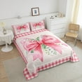 thumbnail image 4 of Pink Bowknot Comforter Set Twin Size,Rose Flower Bow Bedding Sets 2Pcs Woman Room Decor,Sweet Pink White Grid Patchwork Quilt Set Lovely Girly Duvet Insert,1 Pillowcase, 4 of 7
