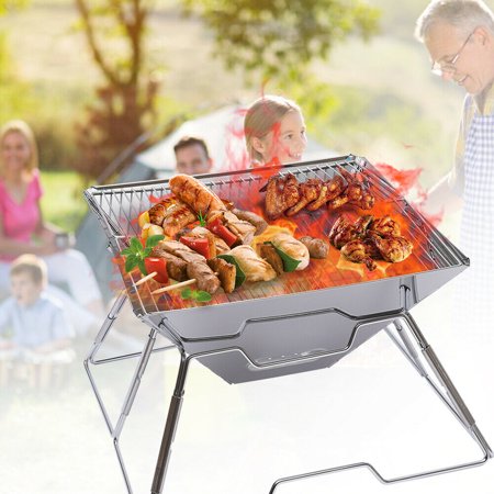 Fichiouy Outdoor Picnic Oven Foldable Stainless Steel Cookware Grill with Carrying Bag Silver