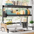 thumbnail image 2 of Over The Sink Dish Drying Rack, Expandable 3-Tier Stainless Steel Kitchen Storage Organization Accessories for Countertop, Rustproof & Space-Saving, 31.5"–39.5" L x 12" W x 33" H, Black, 2 of 6