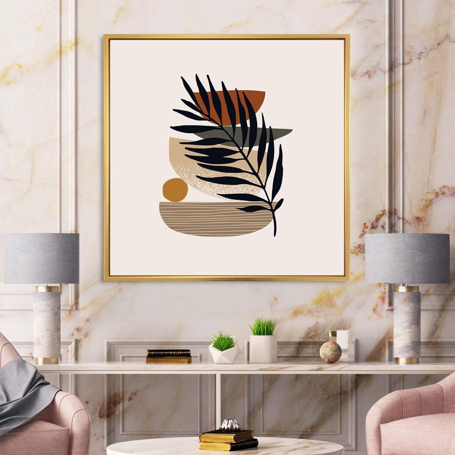 Designart Tropical Leaf Silhouettes and Shapes IV FLOAT FRAME WALL ART