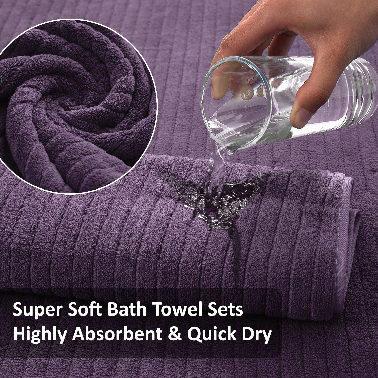 Covina Home 4 Pack Dark Purple Bath Towel Set Microfiber Bathroom Towel Set Ultra Soft Plush Oversized Towels Adult Luxury Bath Sheet