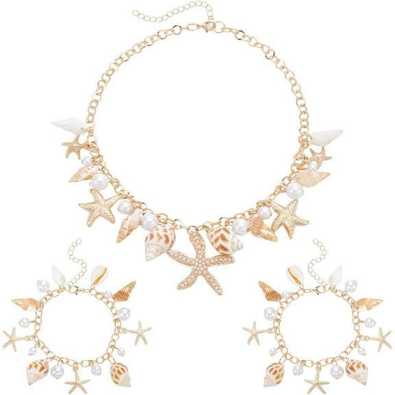Shell Starfish Necklace Bracelet Sets Necklace Bracelet Summer Beach Jewelry for Party Golden