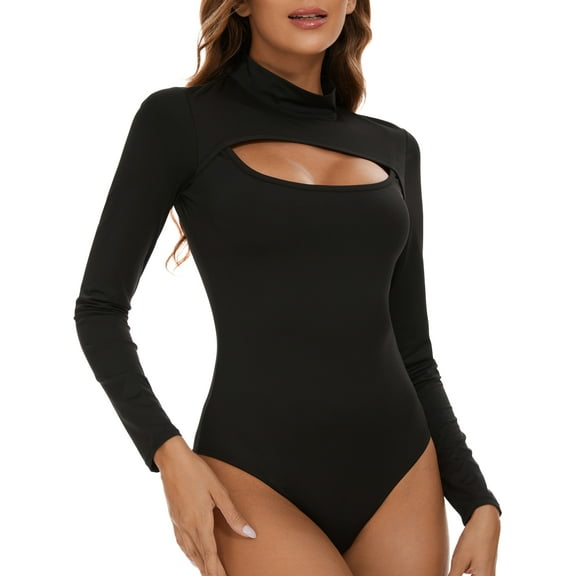Mock Neck Cutout Front Bodysuit Long Sleeve Short Sleeve Sleeveless Body suit for Women T Shirt Tops