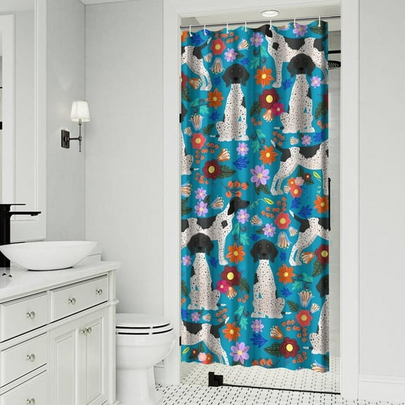 Dog with Flowers Shower Curtain 36x72in ,Bathroom Decorative Shower Curtains Set with 12 Hooks,Modern Waterproof Washable Shower Curtain