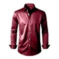 thumbnail image 5 of YYDGH Men's Shiny Silk Satin Shirts Long Sleeve Button Down Dress Shirt Casual Slim Fit Muscle Formal Party Prom Wedding Shirts Wine Red 4XL, 5 of 8