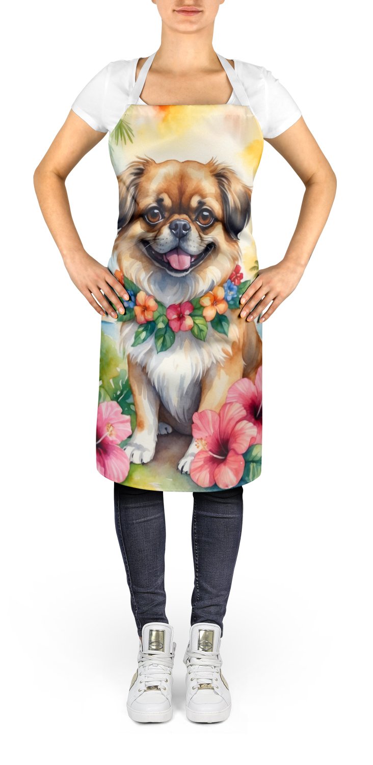 Tibetan Spaniel Luau Apron 27 in x 30 in