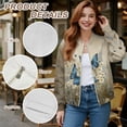 thumbnail image 6 of Xoenoiee Womens Bomber Jacket Cropped Zip Up Varsity Jacket Loose Fit Casual Coat Lightweight Fall Winter Outwear With Pockets, Butterfly Daisy Flower Beige, Large, 6 of 7