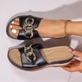 thumbnail image 5 of Dakaela Low Wedges Sandals for Women Comfortable Summer Slip on Slides with Arch Support Open Toe Beach Walking Slippers Shoes Size 6-10 Black, 5 of 8