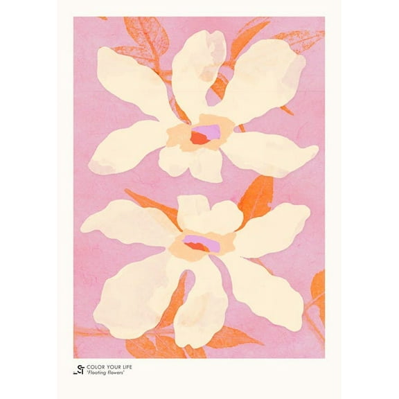 Sylvia Takken - Floating Flowers Print Wall Art, Modern Wall Decor For Living Room Bedroom, 8x12 UNFRAMED