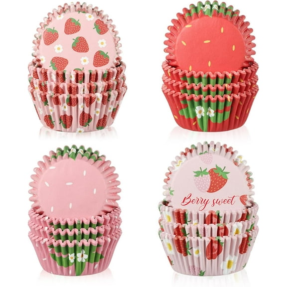 600 Pcs Strawberry Cupcake Liners,Paper Berry Baking Cups Summer Fruit Cupcake Wrappers Baking Standard Holders for Baby Shower Wedding Bridal Showers Birthday Dessert Decoration