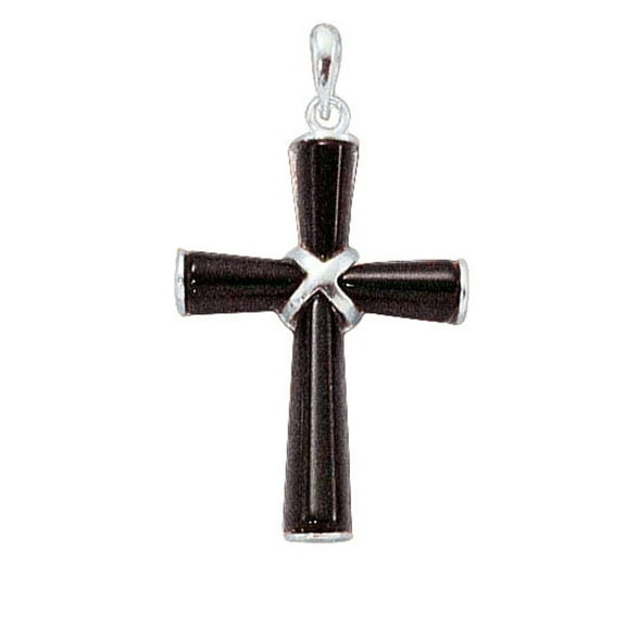 Sterling Silver 16" .8mm Box Chain Black Onyx Silver Center Pendant Necklace