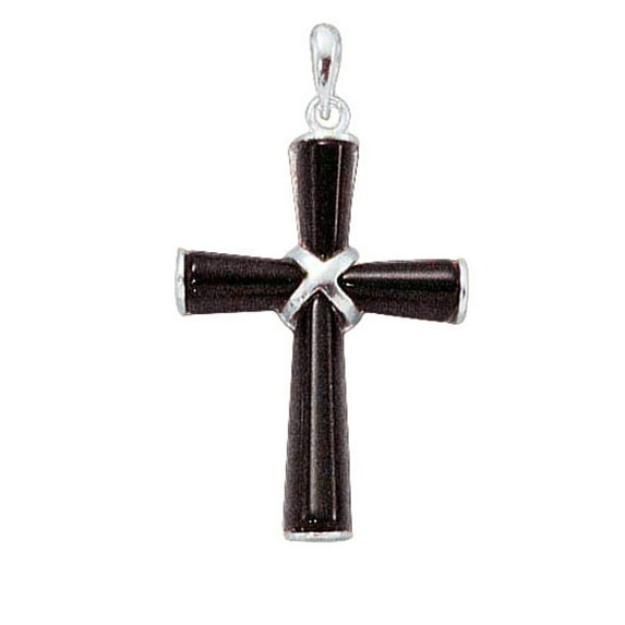 Sterling Silver 30" .8mm Box Chain Black Onyx Silver Center Pendant Necklace