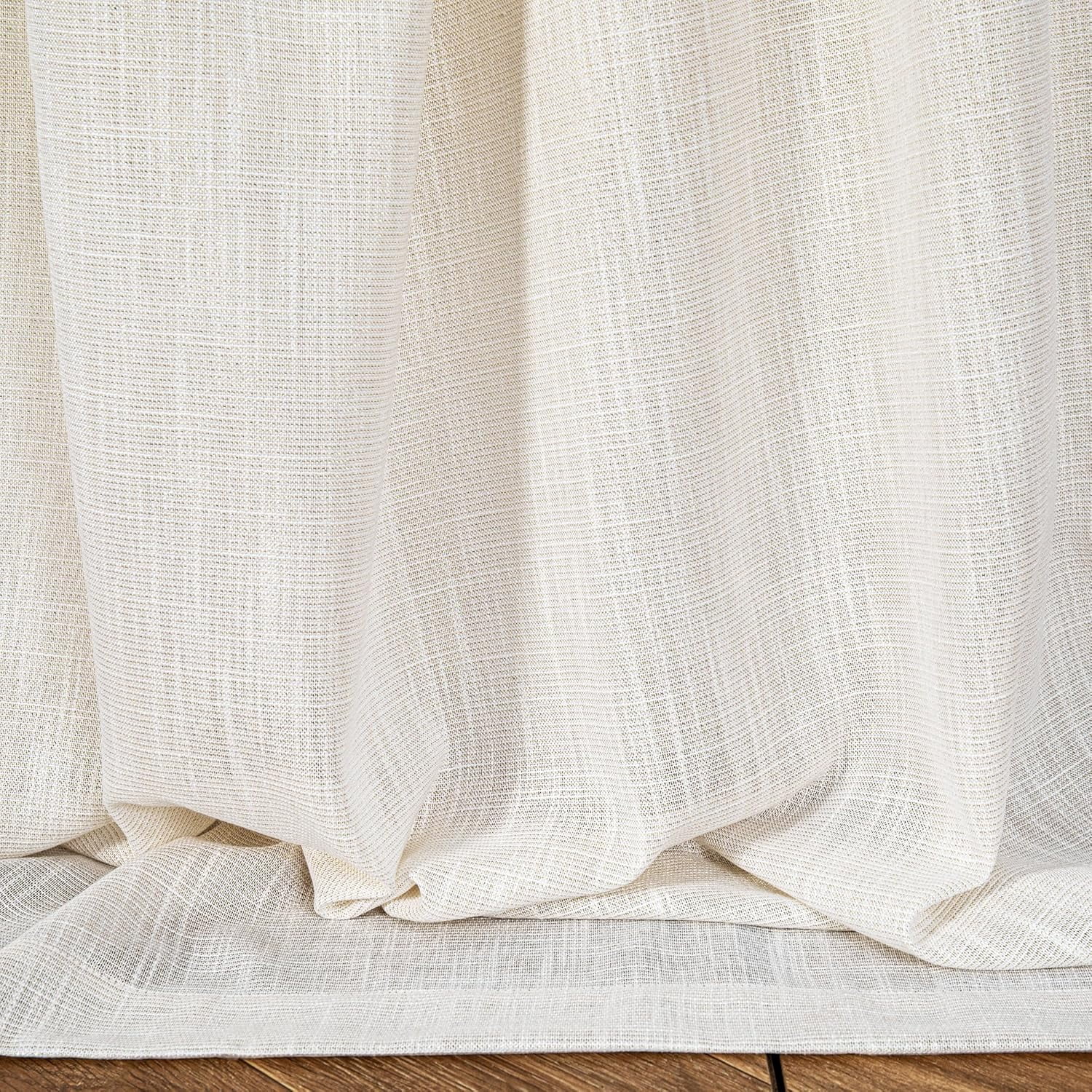 Wehilion Linen Curtains for Living Room, Natural Semi Sheer Curtains & Drapes 84 inches Length 2 Panels Set Farmhouse Country Boho Style Back Tab Draperies for Sliding Glass Door