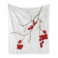 thumbnail image 1 of Rowan Soft Flannel Fleece Throw Blanket, Branch of Plant Covered Snow Winter Season Christmas Tree Pattern, Cozy Plush for Indoor and Outdoor Use, 50" x 70", Red White Umber, by Ambesonne, 1 of 6