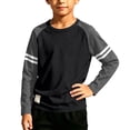 thumbnail image 3 of DJDLJWCJ Boys Long Sleeve Raglan Shirt Kids Color Block Stripe Crew Neck Casual Tops Black Size 12, 3 of 5