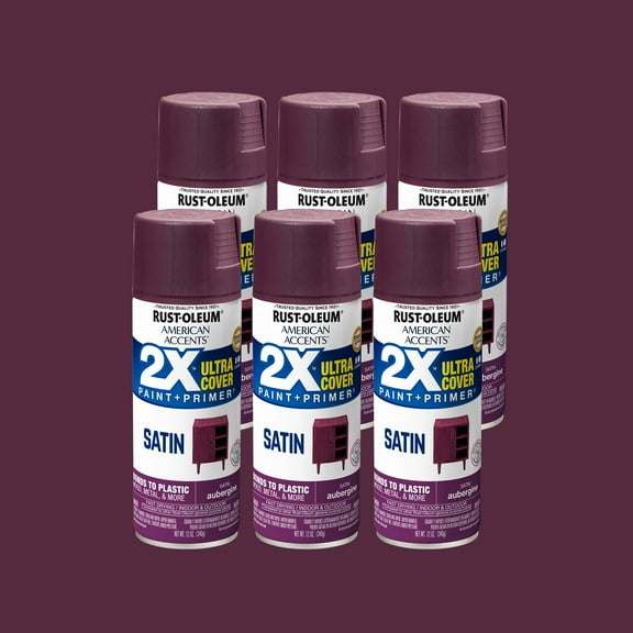 6 Pack, Aubergine, Rust-Oleum American Accents 2X Ultra Satin Spray Paint-376184, 12 oz