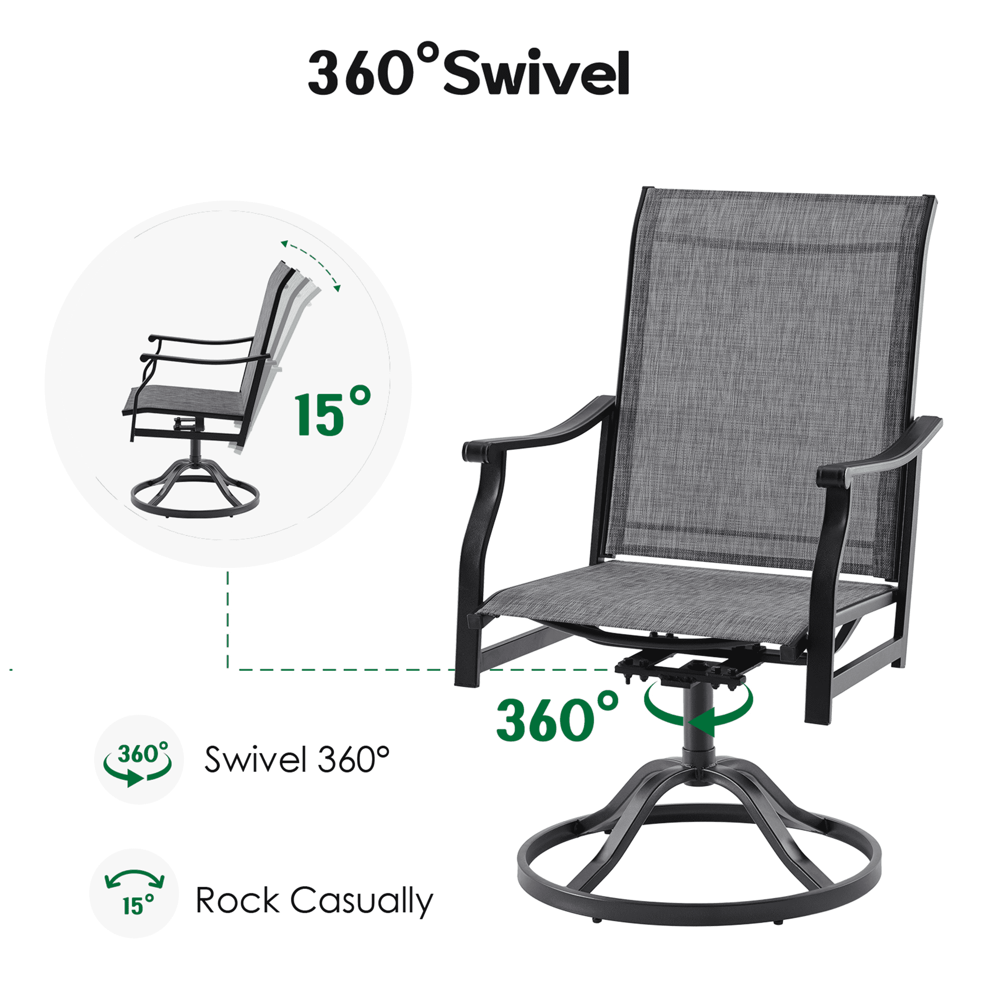 MAYEERTY 2-Piece Outdoor Swivel Dining Chairs with Textilene Fabric for Backyard & Patio, Gray