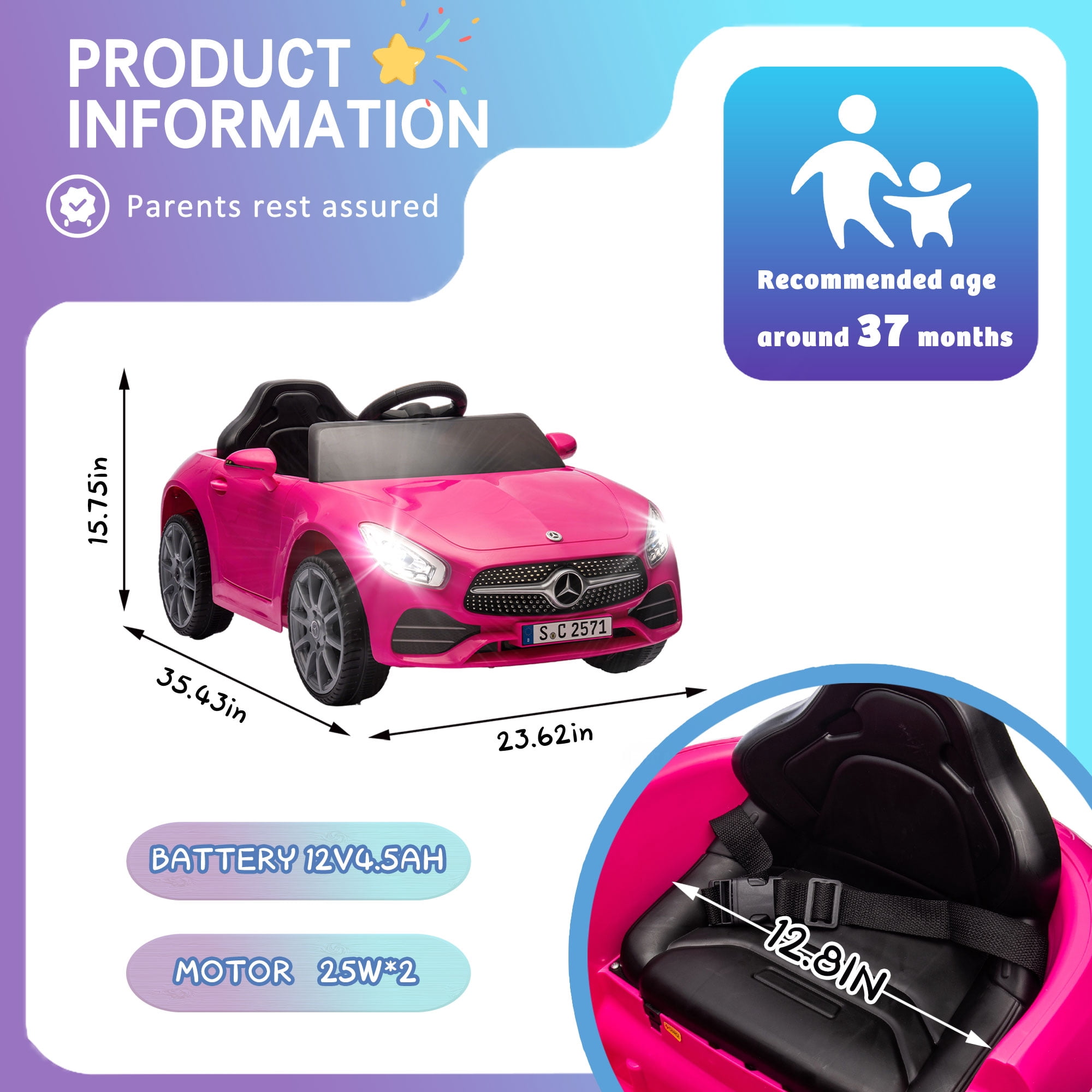 Licensed Benz CLS 350 12V Electric Ride on Toys with Bluetooth Music, LED Lights, Spring Suspension, Power Car Wheels, Electric Car for Kids with Parent Remote Control (Pink)