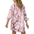 thumbnail image 4 of SCRAWLGOD Pink Cherry Blossom Cardigan Shirt 3/4 Sleeve Oversize Womens Blouses Summer Tops for Going Out Size 2XL Cardigan Loose Cover Up Button Down Tops, 4 of 7