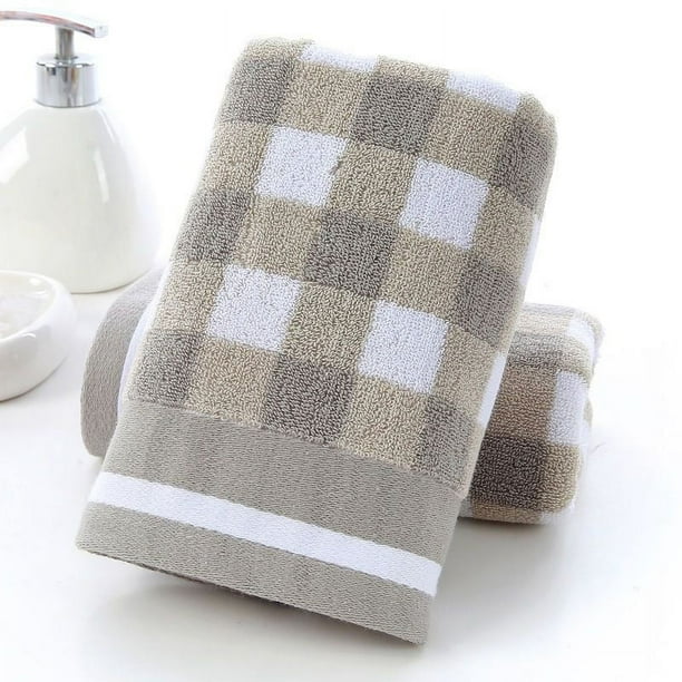 Nvzi Toallas de baño de 2 piezas, 13,78 x 29,53 pulgadas, 125 g, toalla de cara a cuadros para adultos de 32 hebras, peso ligero, toallas de secado rápido para su baño (marrón)