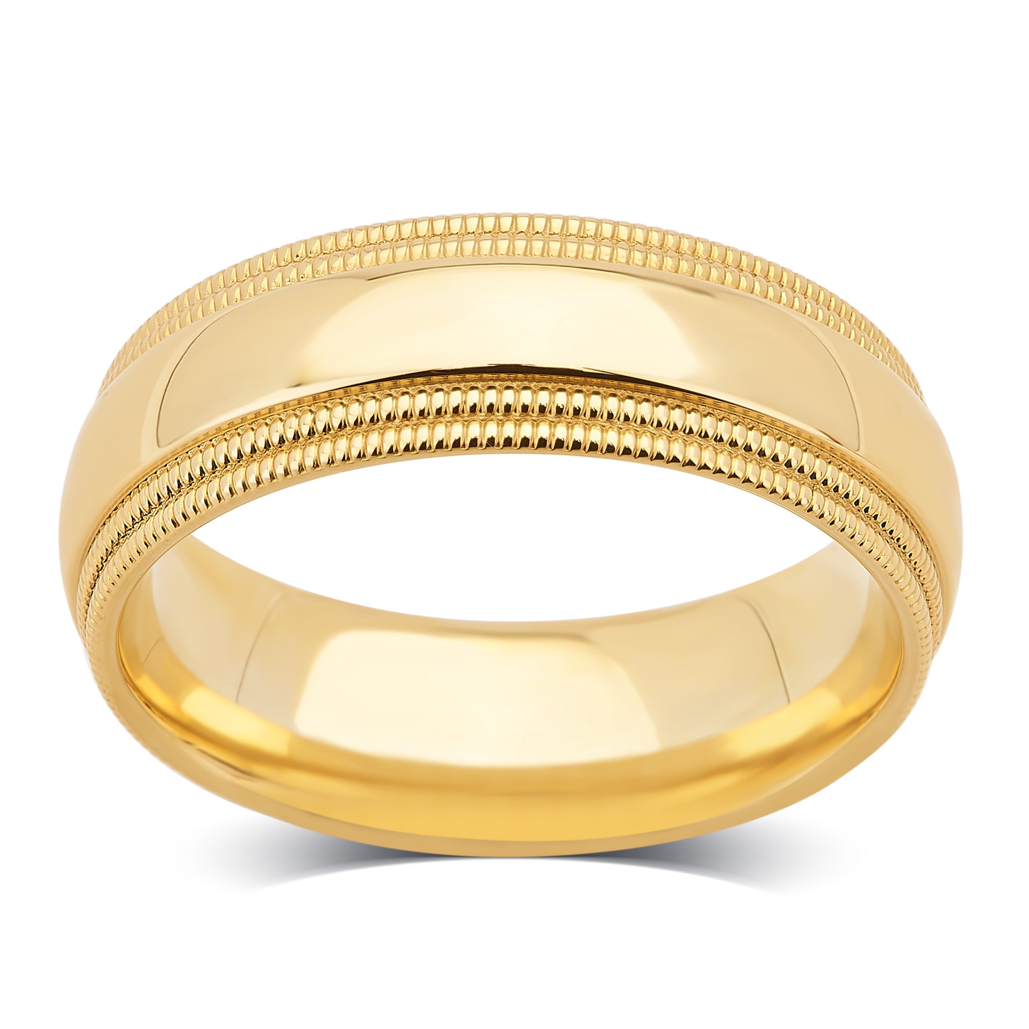 14K Plain Yellow Gold 6mm Unisex Double Milgrain Wedding Band