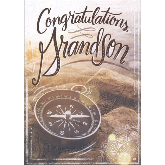 Designer Greetings Natural Colored Compass on Rock Formation Graduation Card for Grandson